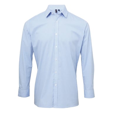 Premier Mens Gingham Long-Sleeved Shirt (Light Blue/White)