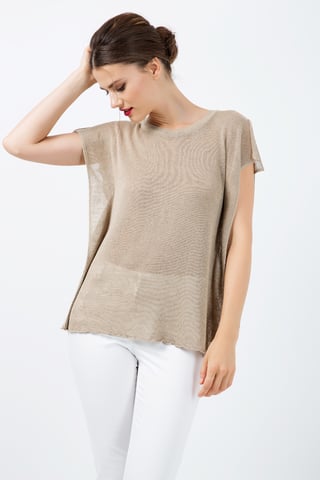Short Sleeve Semi Sheer Top with Shoulder Slits