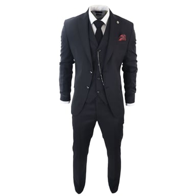 Traje clásico negro liso de tres piezas para hombre