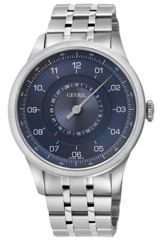 Reloj automático suizo Gevril Jones St. para hombre, caja SS, esfera azul marino, pulsera de acero inoxidable 316L