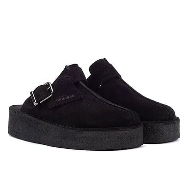 Clarks Original Trek Wedge Women's Black Suede Mules