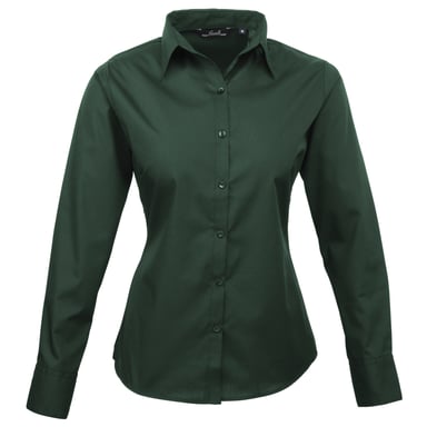 Premier Womens/Ladies Poplin Long Sleeve Blouse / Plain Work Shirt (Bottle)
