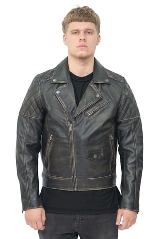 Chaqueta de cuero para motorista con cremallera cruzada para hombre - Gibraltar