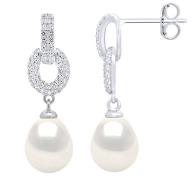 Hanging Earrings Real Cultured Freshwater Pearls Pear 8-9 mm