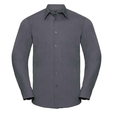 Russell Collection Mens Poplin Tailored Long-Sleeved Shirt (Convoy Grey)