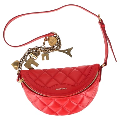 Balenciaga Quilted XXS Souvenier Charms Belt Bag in Red Leather