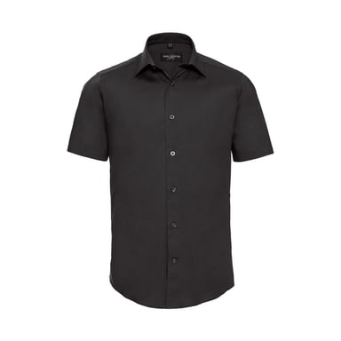 Russell Collection Mens Fitted Short-Sleeved Shirt (Black)