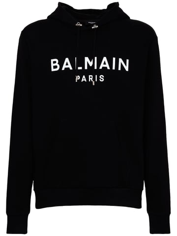 Sudadera con capucha estampada con el logotipo de Balmain Paris en negro