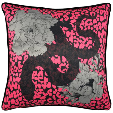 furn. Funda de cojín con estampado de animal en serpentina y borde