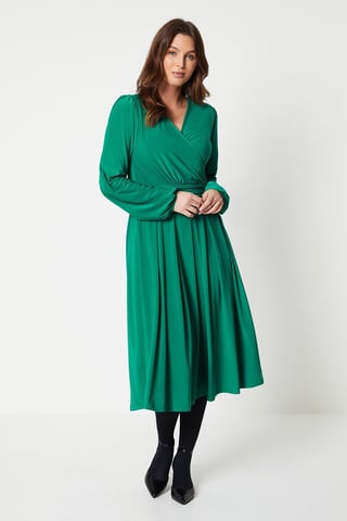 Tall Jersey Wrap Pleated Midi Dress