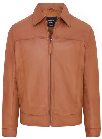 Chaqueta motera Harrington de cuero clásica retro color canela para hombre - Drammen