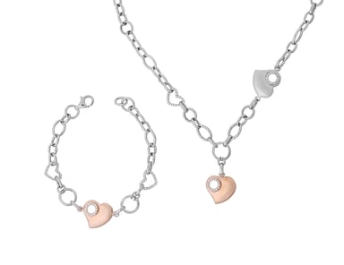 Orphelia Women's 925 Sterling Silver Set: Chain + Bracelet - Silver/Rose SET-049