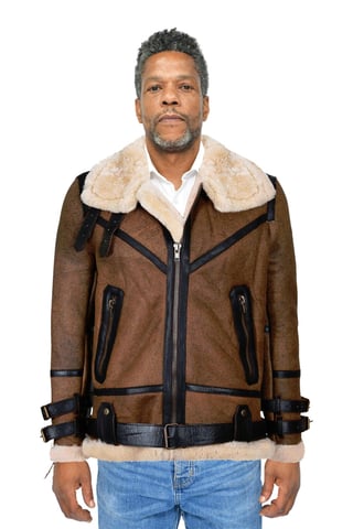 Chaqueta de piel de oveja B3 estilo piloto vintage marrón para hombre - KNOXVILLE