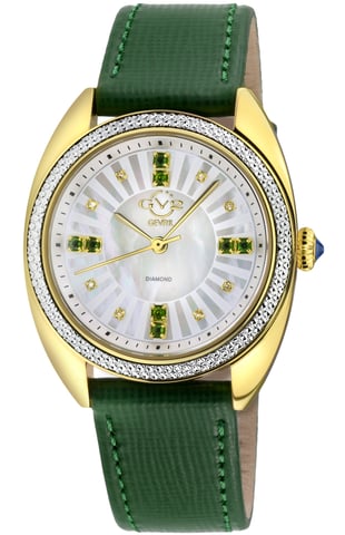 Reloj Palermo Diamond GV2 para mujer, caja IPRG de acero inoxidable 316L, esfera azul MOP Dk, correa de cuero azul genuino hecha a mano
