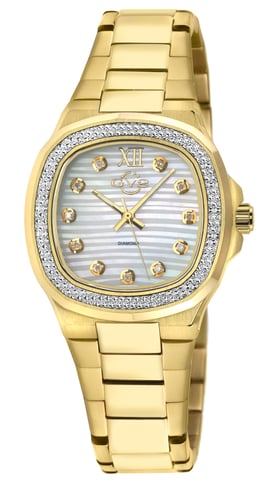 GV2 Potente Lady White MOP dial, 316L acero inoxidable chapado en oro IPG, reloj de diamantes