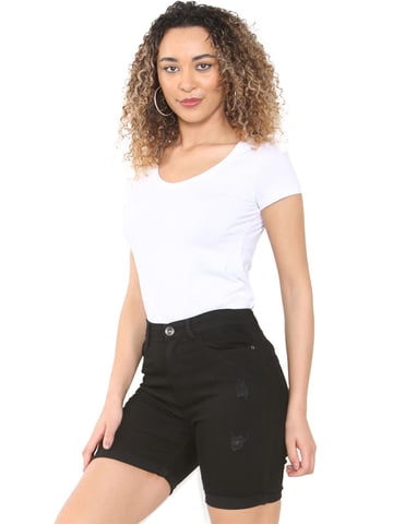 Enzo | Pantalones cortos de mezclilla rasgados para mujer - negro
