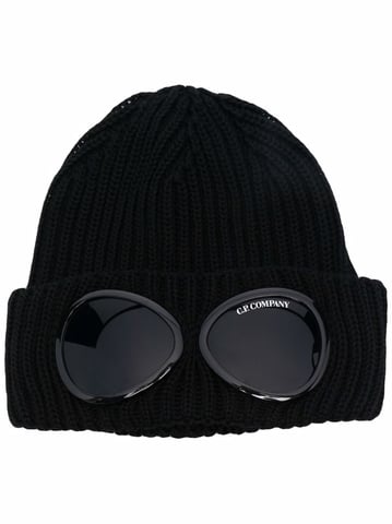 Gorro negro de lana Goggle con logo estampado de CP Company