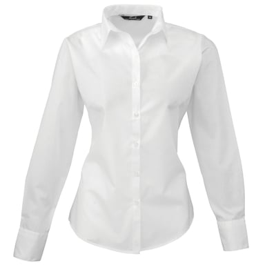 Premier Womens/Ladies Poplin Long-Sleeved Blouse (White)