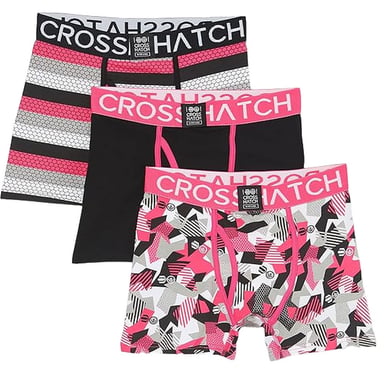 Crosshatch Mens Crystaline Boxer Shorts (Pack of 3) (Fuchsia/Black/Grey)