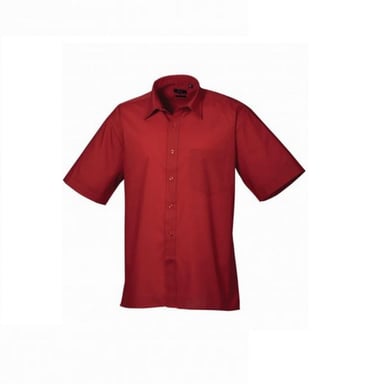Premier Mens Short Sleeve Poplin Shirt (Burgundy)