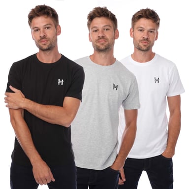 Men's Henleys Triphen 3 Pack T-Shirt in Black Grey White