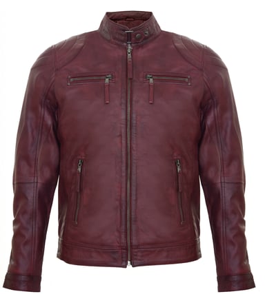 Chaqueta de cuero para carreras con cremallera y estilo motero