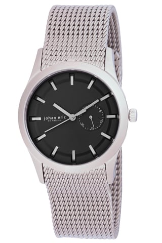 Johan Eric: AgersÃ¸, reloj de hombre con esfera negra y subesfera de fecha, pulsera de malla de acero inoxidable.