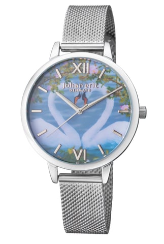 Johan eric: reloj knopsvane ss con esfera fotográfica y correa de malla plateada