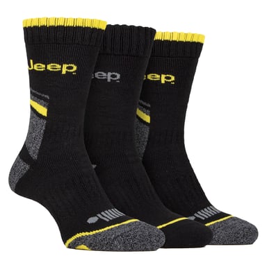 Mens Heavy Duty Work Socks with Arch Support | Jeep | Full Cushion High Performance Cotton Boot Socks with Reinforced Heel and Toe - Black / Charcoal