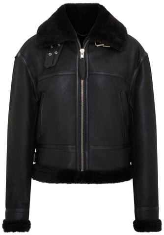 Chaqueta bomber negra B3 de piel de oveja para mujer - Akiak