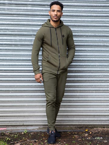 Enzo | Conjunto de chándal con capucha y cremallera para hombre - Caqui