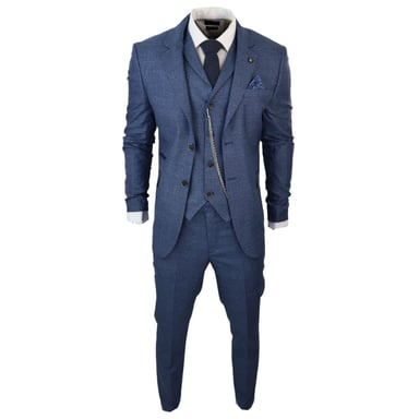 Traje de tres piezas de cuadros príncipe de Gales azul para hombre
