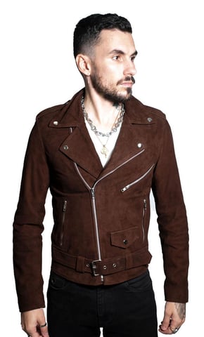 Chaqueta de motociclista Brando de piel de ante de cabra para hombre - Melbourne