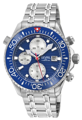 Gevril Hudson Yards cronógrafo suizo automático para hombre, caja de acero inoxidable 316L, esfera de esmalte azul, reloj con pulsera de acero inoxidable 316L.