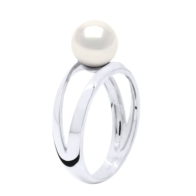 Ring - White Gold 375 -Real Cultured Freshwater Pearl Round 8-9 mm