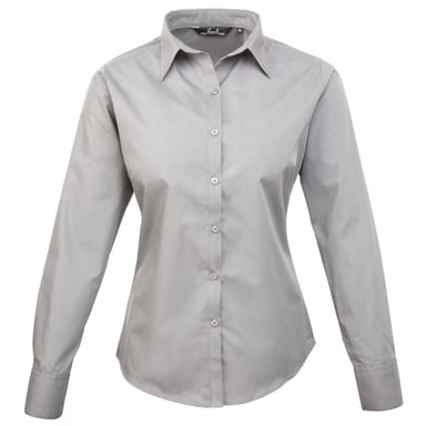 Premier Womens/Ladies Poplin Long-Sleeved Blouse (Silver)