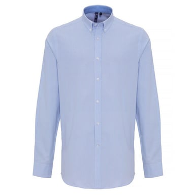 Premier Mens Cotton Rich Oxford Stripe Shirt (White/Light Blue)