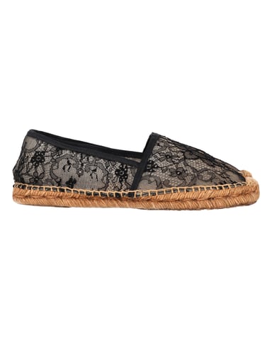 Dolce & Gabanna Lace Espadrille Flats in Black Canvas