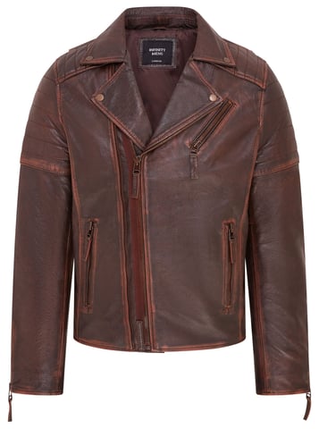 Chaqueta motera de cuero con doble cremallera cruzada Brando marrón para hombre - Fagernes
