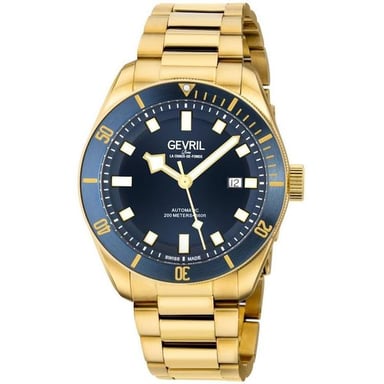 Gevril Yorkville Reloj automático suizo Sellita SW200 con esfera azul y oro amarillo IP para hombre