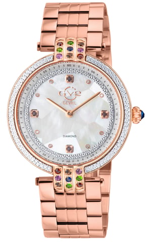 GV2 Matera 12805B Reloj suizo de cuarzo suizo IP rosa con caja de acero inoxidable 316L y esfera blanca MOP para mujer