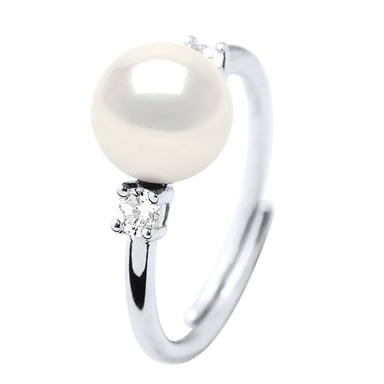Anillo joyas de perlas de agua dulce 7-8 mm óxidos de blanco y circonio plateado 92