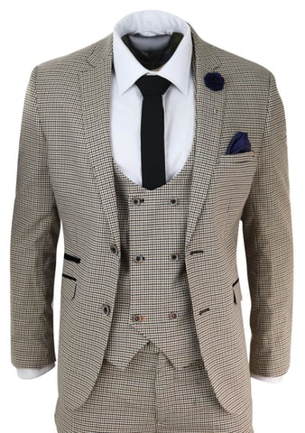 Traje clásico retro vintage de 3 piezas a cuadros beige para hombre