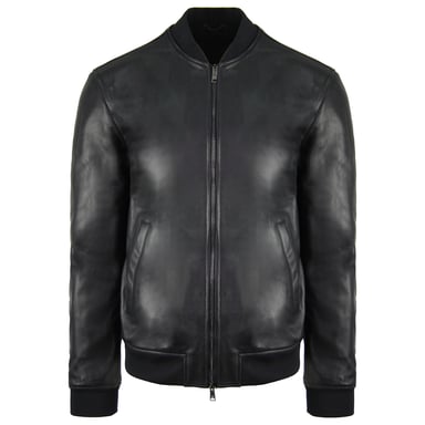 Chaqueta de bombardero negro para hombre de cuero emporio armani