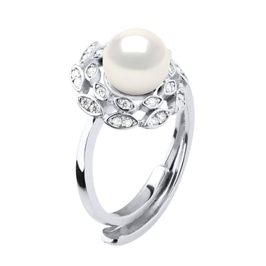 Ring Flower Jewelry - Real Cultured Freshwater Pearl Round 7-8 mm