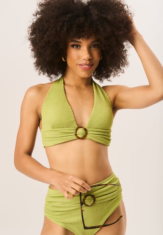 Top de bikini halter texturizado con detalle de anilla