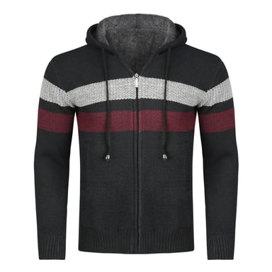 Men's Winter Transition Cardigan with Hood Lined Chunky Knit Hooded Warm Jacket Navy