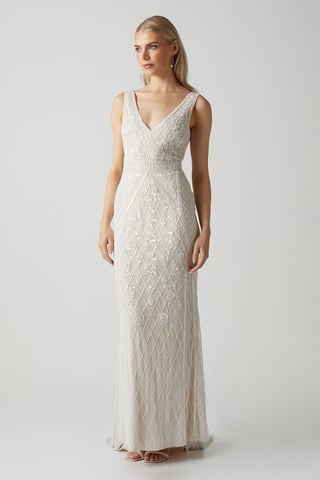 Plunge Floral Embellished Wedding Dress