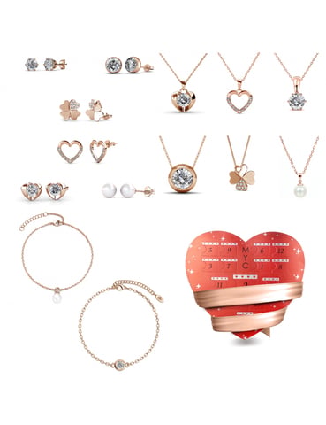 Caja corazón San Valentín - 14 joyas - Oro rosa y Cristal