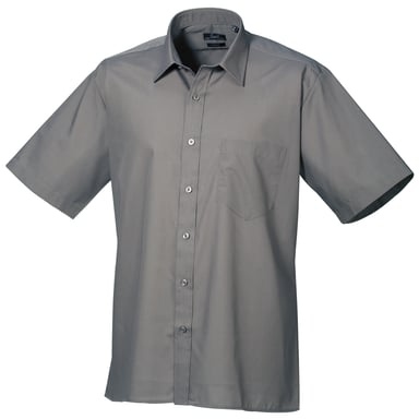 Premier Mens Short Sleeve Formal Poplin Plain Work Shirt (Dark Grey)
